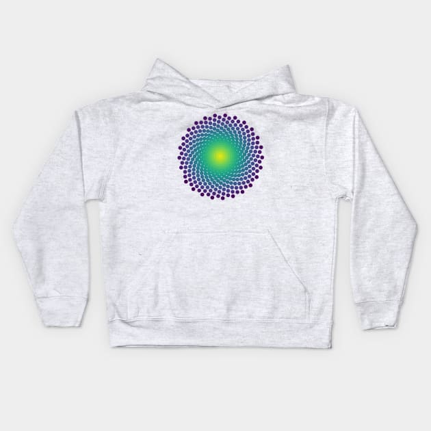 Dot Mandala | Dark Peacock Yellow Green Blue Kids Hoodie by aRtVerse